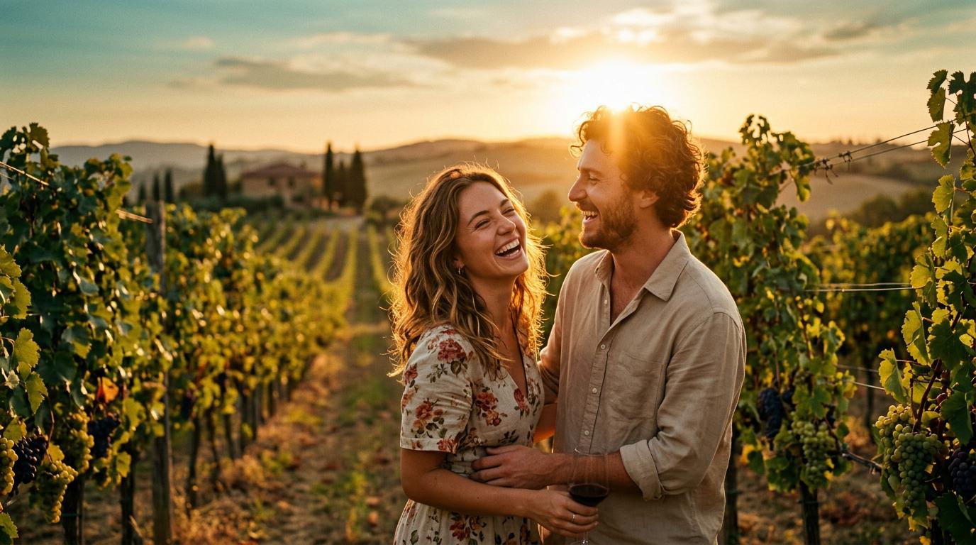 Start frame for Couple in a Sunset Vineyard — Happy Horse
