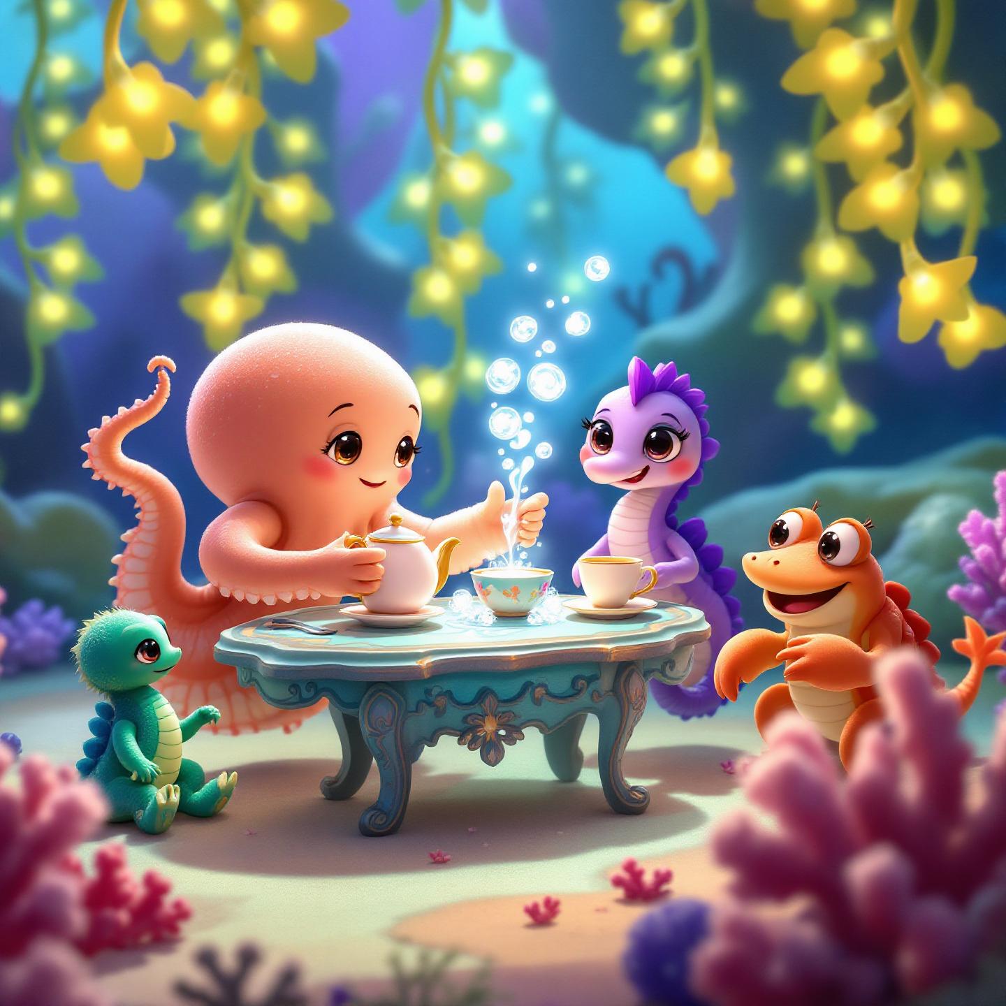 Start frame for Underwater Sea Creature Tea Party — MiniMax Hailuo-02 Pro
