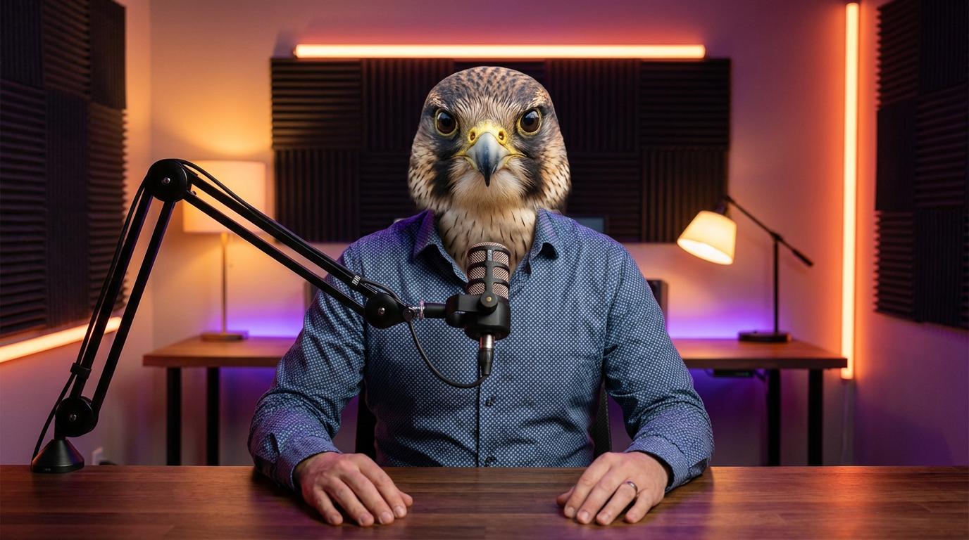 Start frame for Falcon Podcaster Speaking Into Microphone — Omnihuman 1.5