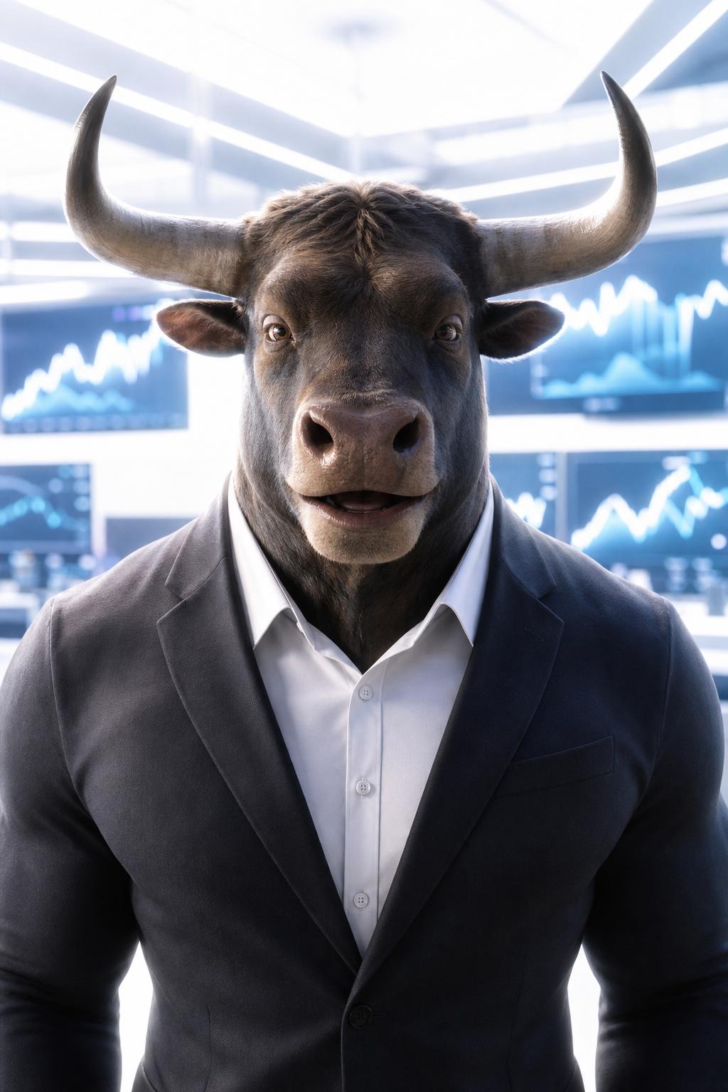 Start frame for Talking Bull Finance Spokesperson — Hedra Avatar