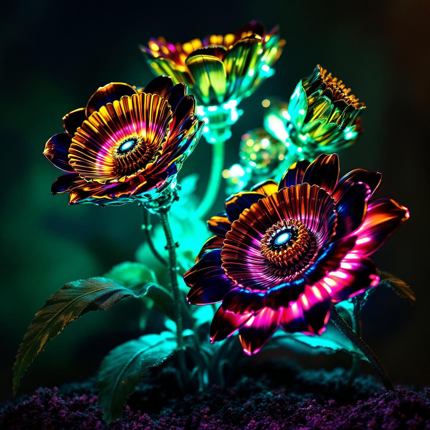 Start frame for Mechanical Glowing Flowers — Kling 2.6 Pro