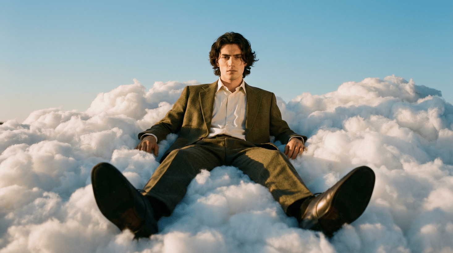 Start frame for Man Floating in Clouds, by Kling O1