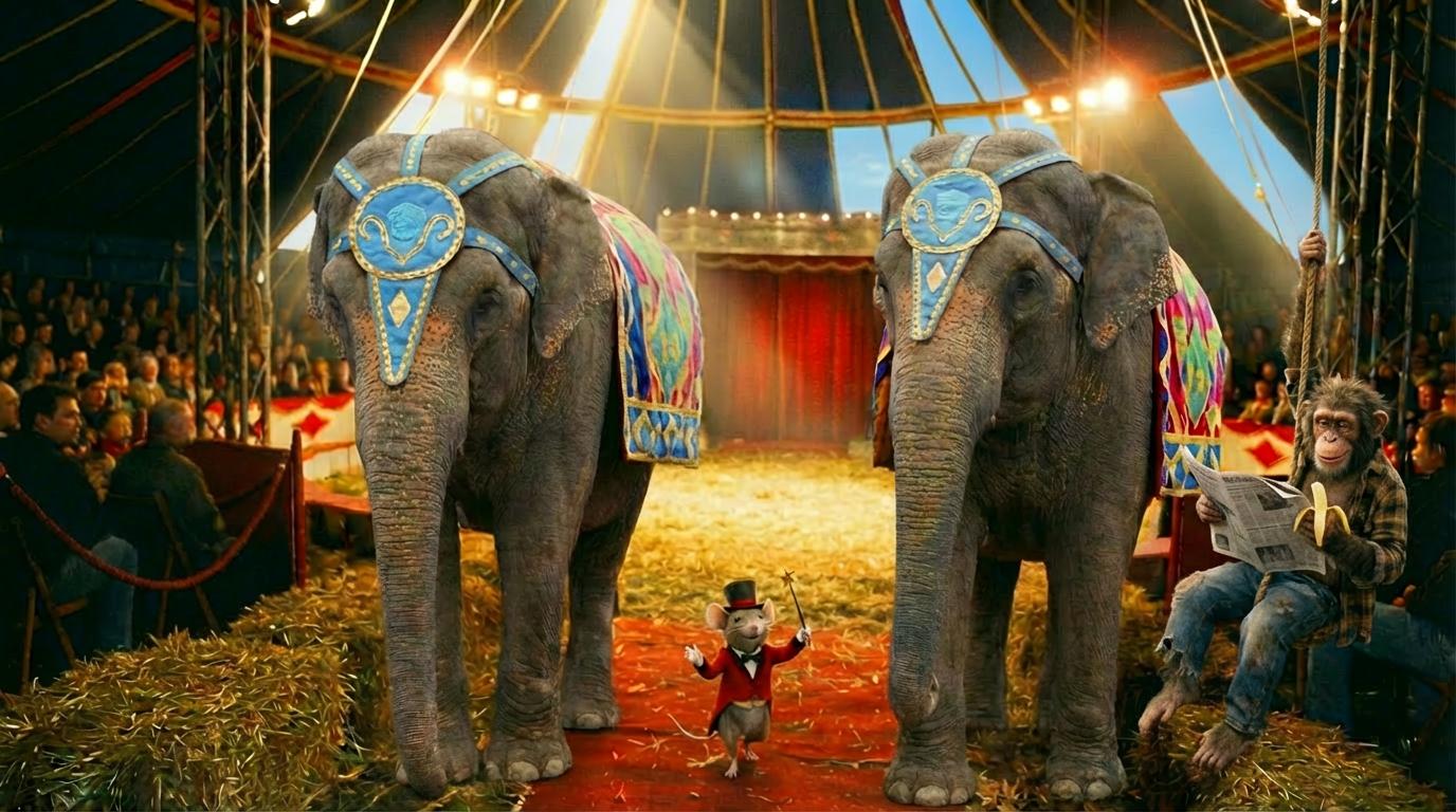Start frame for Circus Performance with Elephants and Mouse — Veo 3 Fast