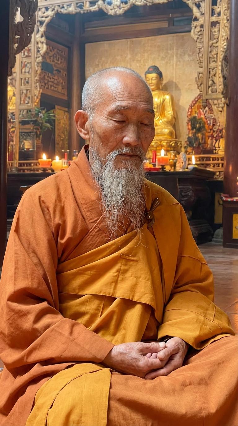 Start frame for Buddhist Monk Speaking in Temple — VEED Fabric 1.0 Fast