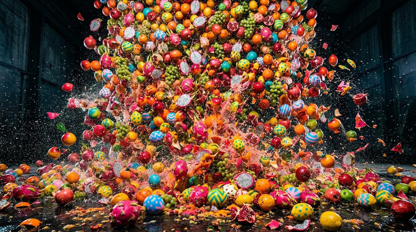 Start frame for Seedance 1.5 Pro: Explosion of Colorful Fruits
