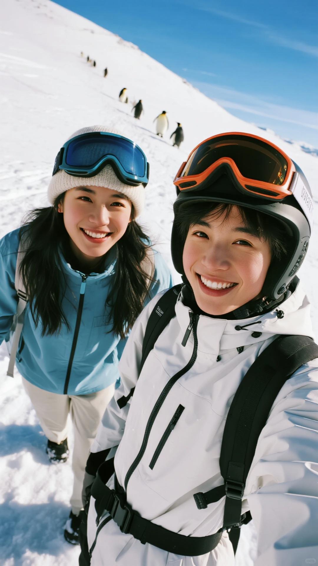 Start frame for Couple Taking Selfie on Ski Slope, by Veo 3