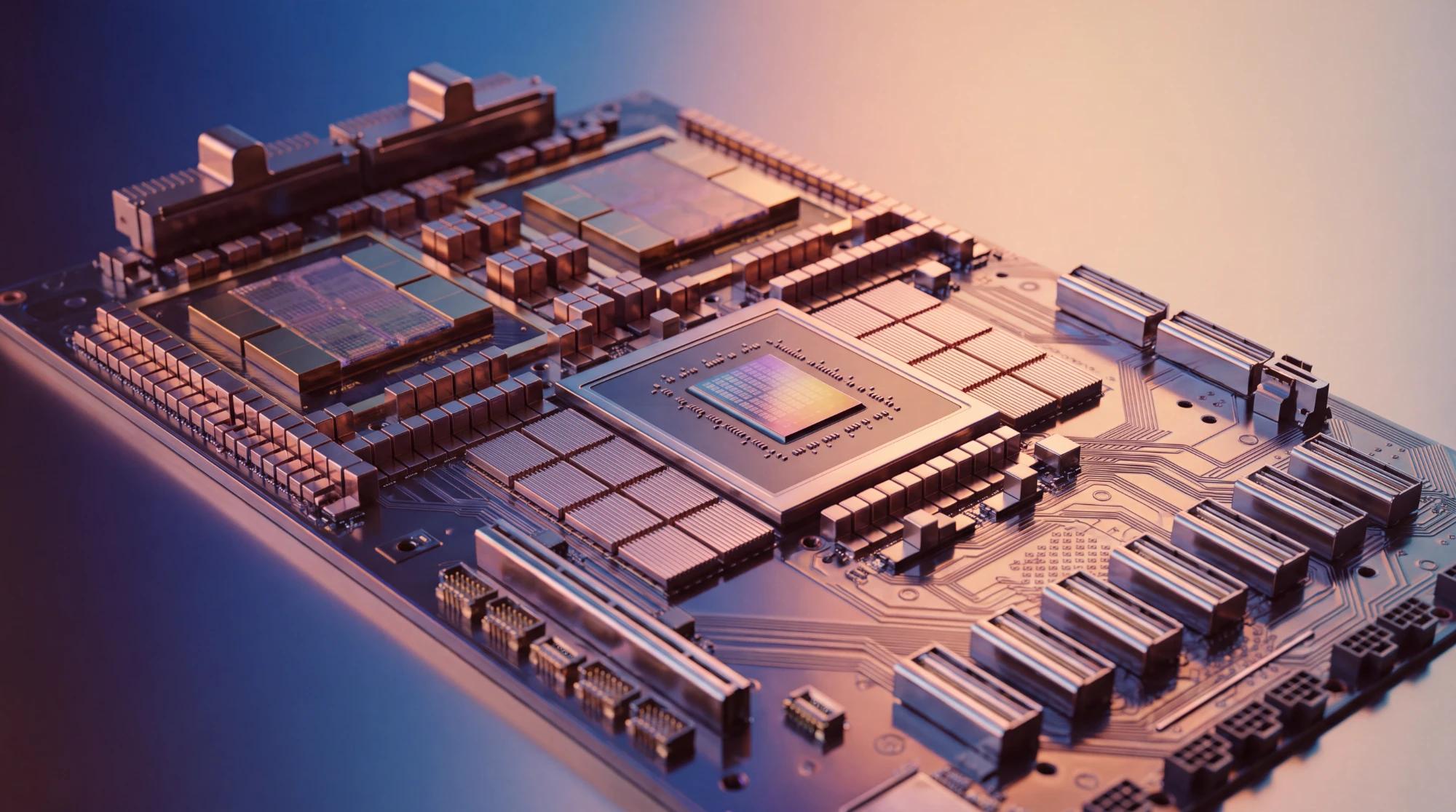 An AI accelerator board in warm studio light