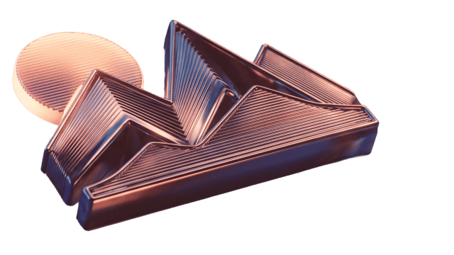 A metallic mountain-range mark with a rising sun