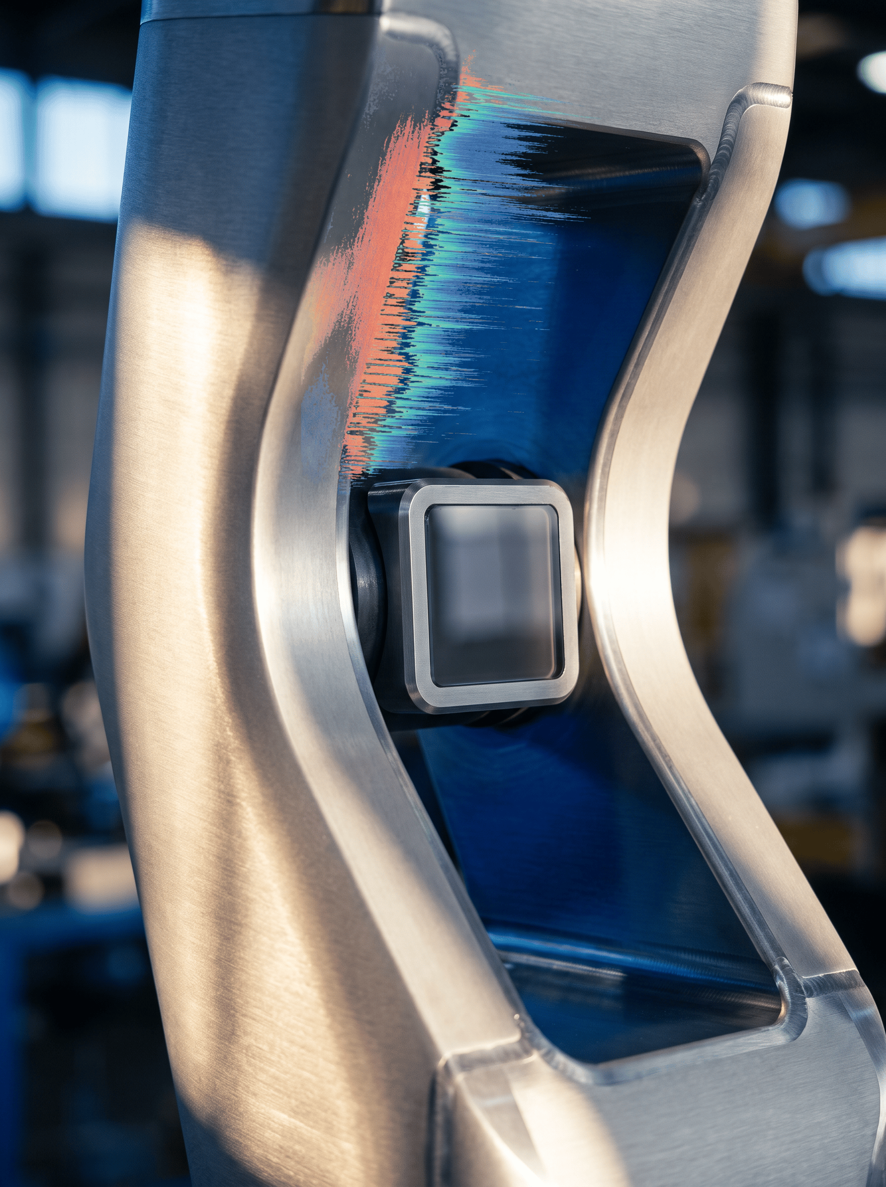 A sealed compute module enclosed within a brushed metal robotic wrist