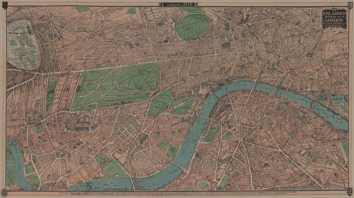 The Enlarged Pictorial Plan of London, England 1910
