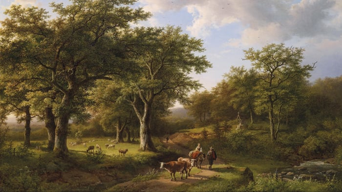 Waldlandschaft mit Hirten und Vieh