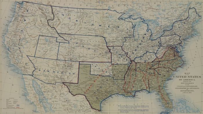 Map of USA June, 1864