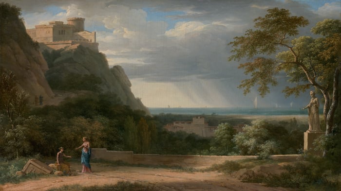 Classical Landscape with Figures and Sculpture