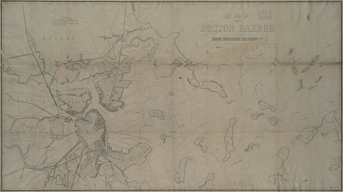Map of Boston Harbor showing commissioners lines, 1852