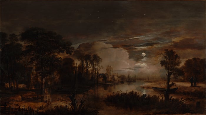 Moonlit Landscape with a View of the New Amstel River and Castle Kostverloren