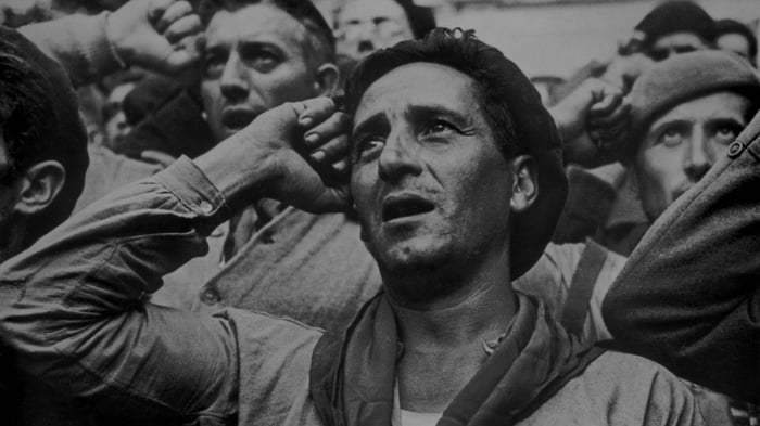 Farewell ceremony for the International Brigades in Barcelona during the Spanish Civil War
