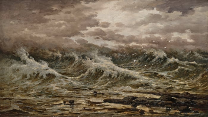 Stürmische See mit Möwen