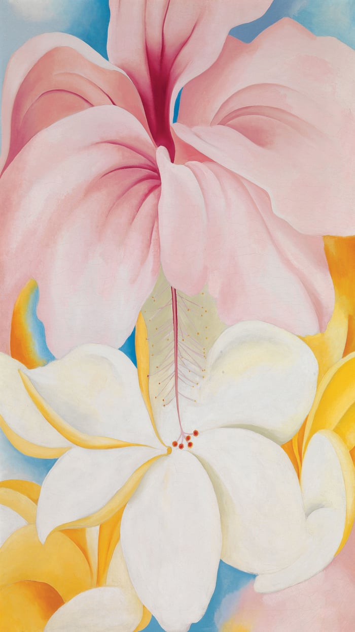 O Keeffe   Hibiscus with Plumeria   reframed