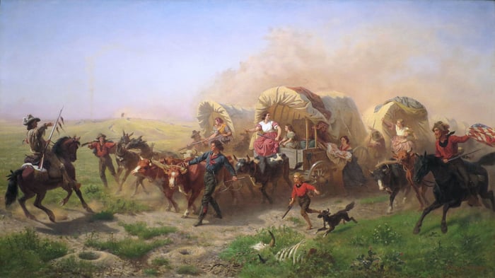 Indians Attacking a Wagon Train