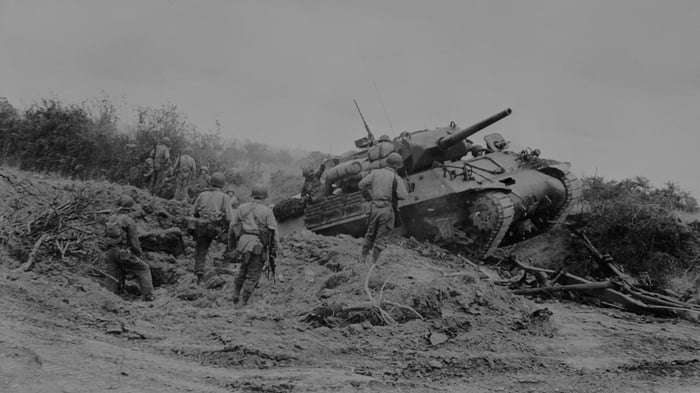 American M10 tank destroyer of the 654th Tank Destroyer Battalion during the Normandy campaign of World War II
