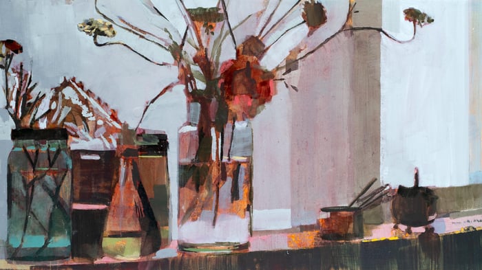 Windowsill with Wild Carrot and Pelargonium