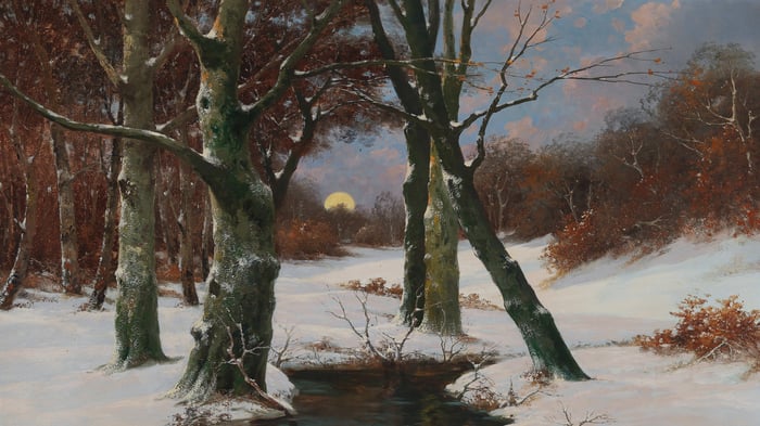 Winter Landscape with Rising Moon (section)