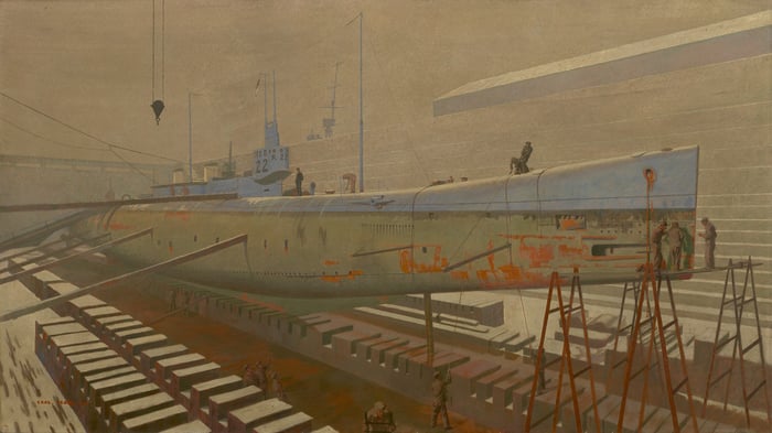 The British Submarine K22 in Dry Dock at Rosyth