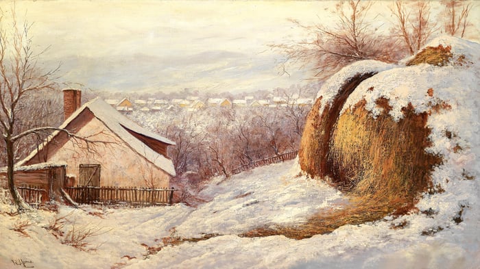 View of a Village in Snow