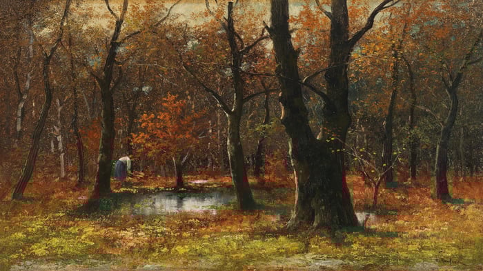 Holzsammlerin im Herbstwald