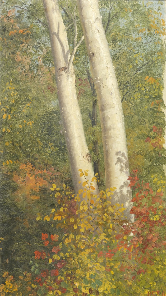 Frederic Edwin Church   Birch Trees in Autumn   portrait   reframed