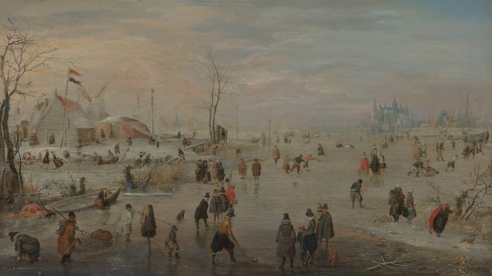 Winter Landscape with Ice Skaters near a castle