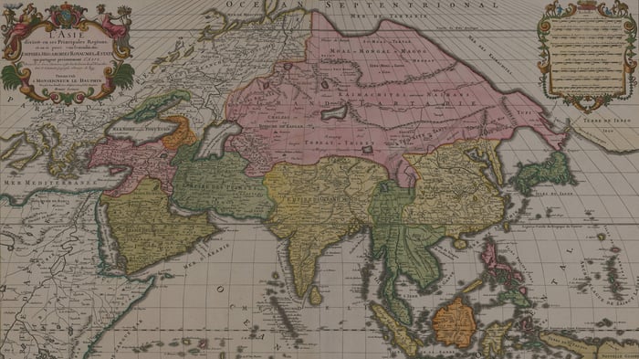 L'asie divisée en ses principales régions, Map of asia and its main regions