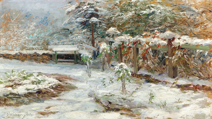 October snow, motiv from the garden of castle Hartenstein