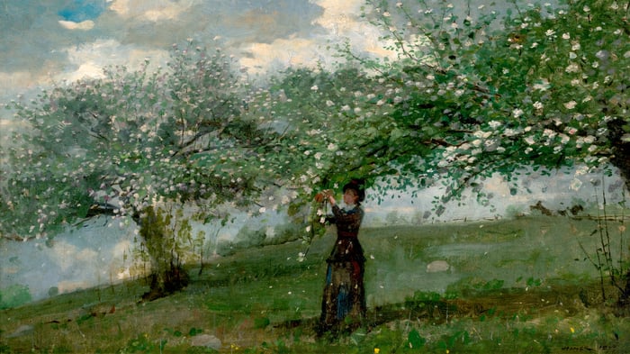Girl Picking Apple Blossoms