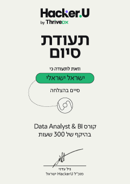תעודת גמר קורס Data Analyst &#038; BI | המסלול המקיף לניהול וניתוח דאטה בשילוב AI