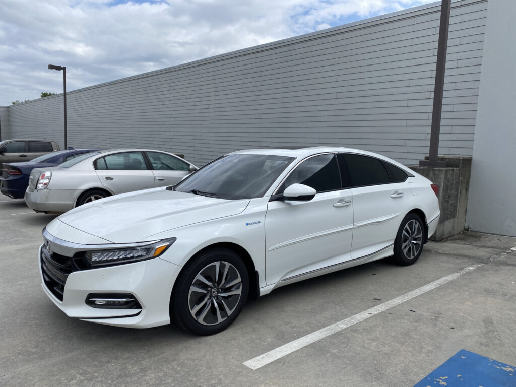 White Honda Accord Hybrid with professional window tint