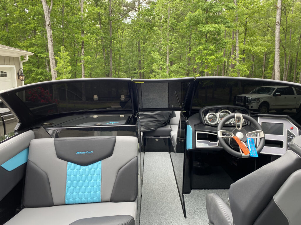 Interior view of a tinted Mastercraft boat