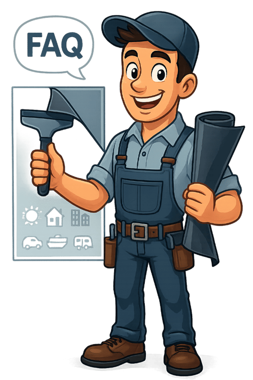 Tint.Mobi mascot ready to answer frequently asked questions