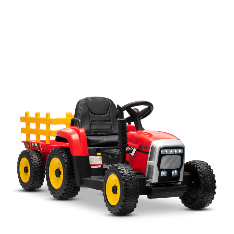 Tracteur avec Remorque Electrique pour Enfants 12 V avec Télécommande 2,4G - 3 Vitesses (Noir) - Gamm vert