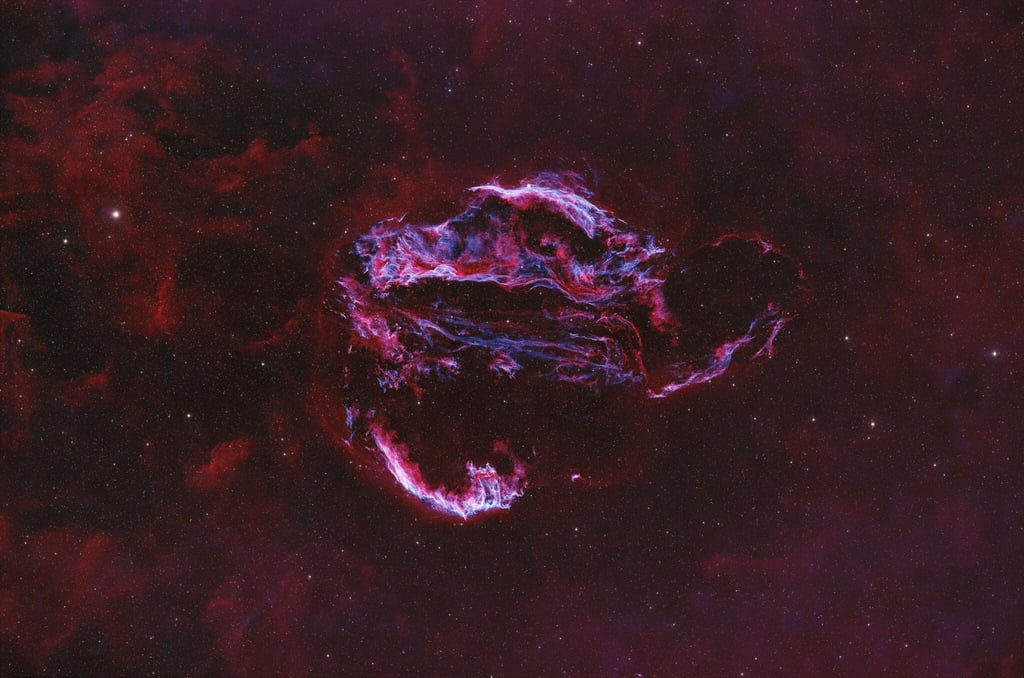 Cygnus Loop in SHO Imaged with a 6200mm camera and 3nm Filters.