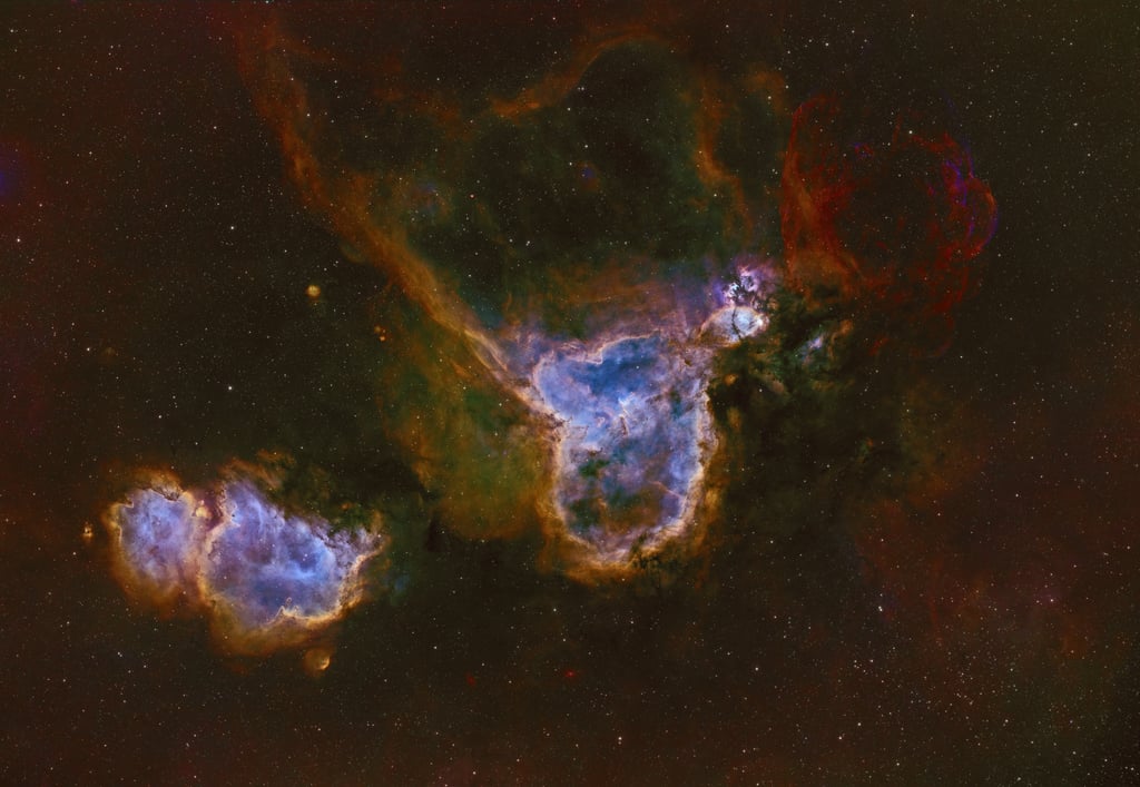 Heart and Soul Nebula imaged in SHO Narrowband