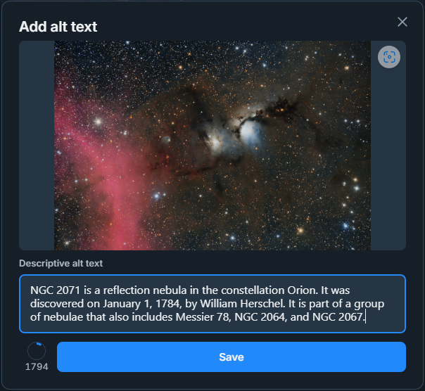 Adding alt text allows you to provide a lot more details to an image on bluesky.