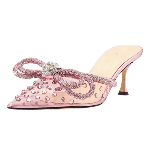 MiraAzzurra Shoes | Rhinestone Clear Bow Mules 65 - Pink