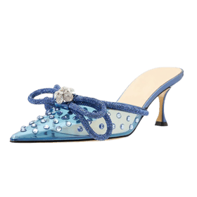 Rhinestone Clear Bow Mules 65