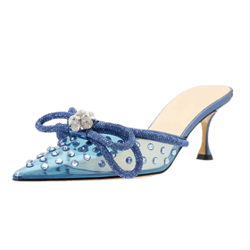 Rhinestone Clear Bow Mules