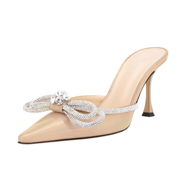 MiraAzzurra Shoes | Rhinestone Double Bow Mules 85 - Nude