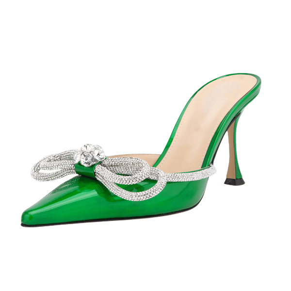 MiraAzzurra Shoes | Rhinestone Double Bow Mules 85 - Green