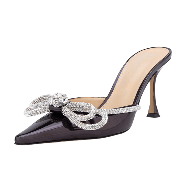 MiraAzzurra Shoes | Rhinestone Double Bow Mules 85 - Black