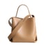 Genuine Leather Top Handle Minimalist Bucket Bag With Wide Strap - Light brown