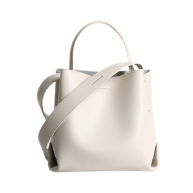 Genuine Leather Top Handle Minimalist Bucket Bag With Wide Strap